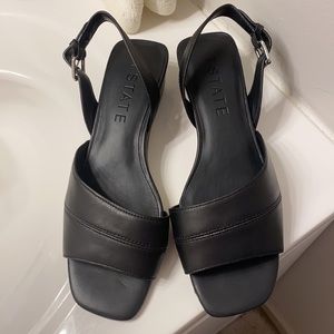 Black Leather Wedges Sandals